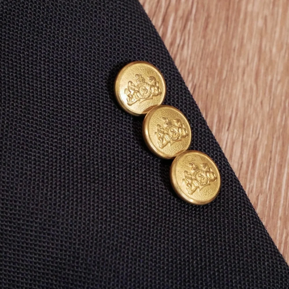 Stafford Mens Navy Blue Blazer‎ Gold Crest Buttons Wool Blend Suit Jacket 44S